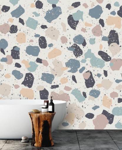 Pastellrosa, Marine, Beige Terrazzo-Tapete