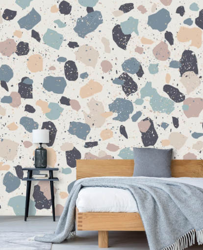 Pastel Pink, Navy, Beige Terrazzo Wallpaper Pastel Pink, Navy, Beige Terrazzo Wallpaper