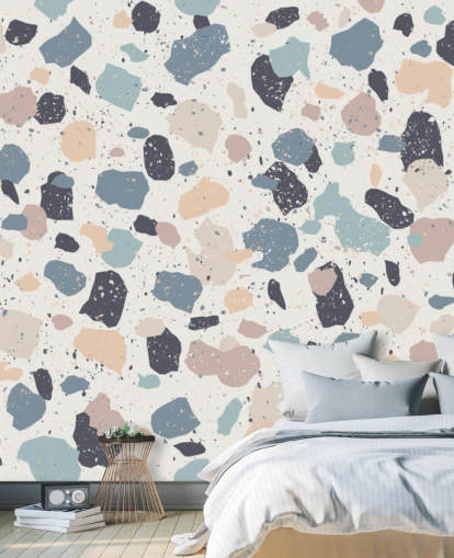 Pastel Pink, Navy, Beige Terrazzo Wallpaper Pastel Pink, Navy, Beige Terrazzo Wallpaper