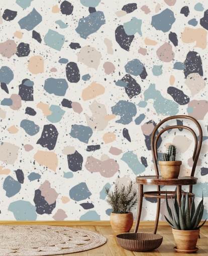 Carta da parati terrazzo rosa pastello, blu navy, beige