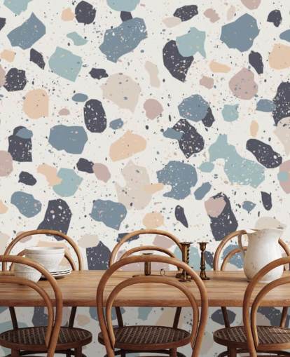 Pastelroze, Navy, Beige Terrazzo behang Pastelroze, Navy, Beige Terrazzo behang