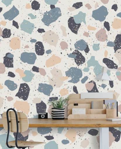 Carta da parati terrazzo rosa pastello, blu navy, beige Carta da parati terrazzo rosa pastello, blu navy, beige