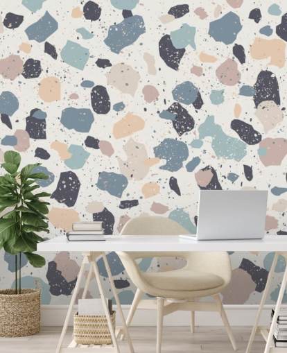 Pastelroze, Navy, Beige Terrazzo behang