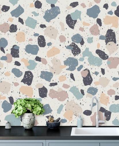 Pastell Rosa, Navy, Beige Terrazzo Bakgrunn