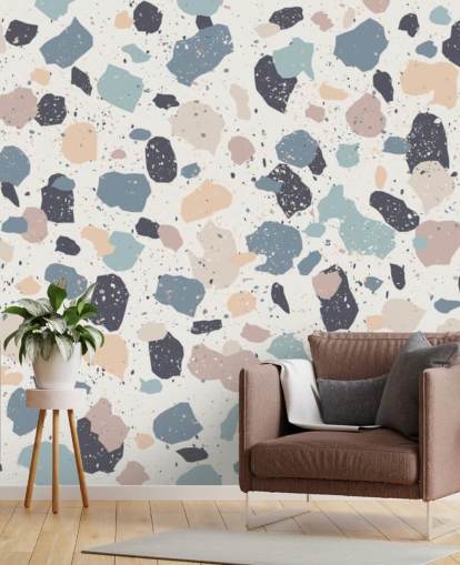 Pastelroze, Navy, Beige Terrazzo behang Pastelroze, Navy, Beige Terrazzo behang
