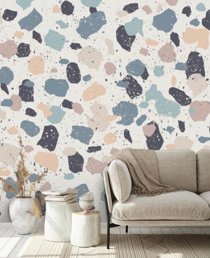 Pastellrosa, Marine, Beige Terrazzo-Tapete