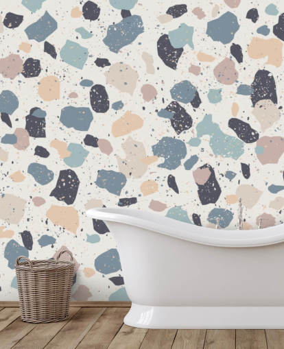 Papel de Parede de Rosa Pastel, Marinha, Bege Terrazzo