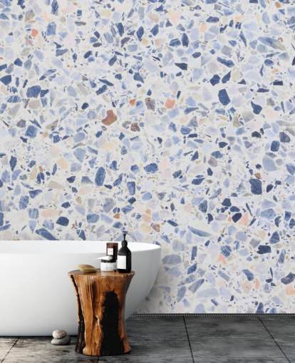 Blue Terrazzo and Speckles of Brown Wallpaper