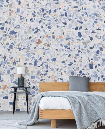 Blue Terrazzo and Speckles of Brown Wallpaper