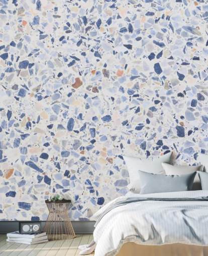 Papel pintado Terrazo azul y motas de marrón Papel pintado Terrazo azul y motas de marrón