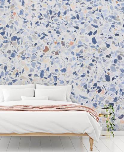 Carta da parati blu terrazzo e macchioline di marrone Carta da parati blu terrazzo e macchioline di marrone