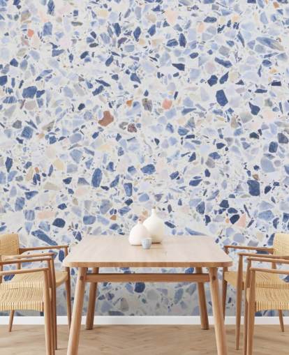 Papel pintado Terrazo azul y motas de marrón