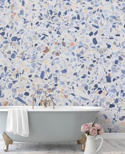 Blue Terrazzo and Speckles of Brown Wallpaper