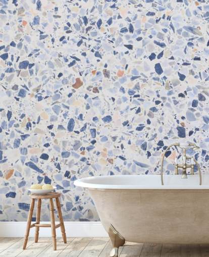 Papel de parede azul terrazzo e salpicos de marrom Papel de parede azul terrazzo e salpicos de marrom