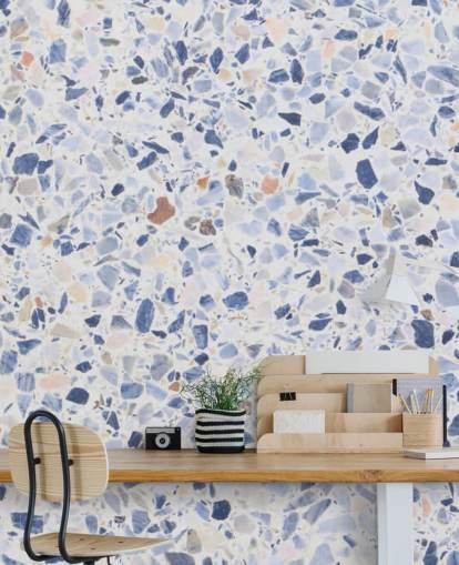 Blue Terrazzo and Speckles of Brown Wallpaper