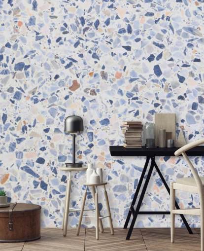 Blue Terrazzo and Speckles of Brown Wallpaper