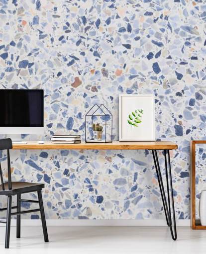 Blauer Terrazzo und braune Sprenkel Tapete