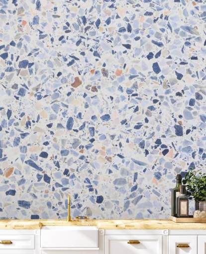 Blue Terrazzo and Speckles of Brown Wallpaper