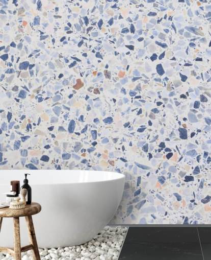 Carta da parati blu terrazzo e macchioline di marrone Carta da parati blu terrazzo e macchioline di marrone