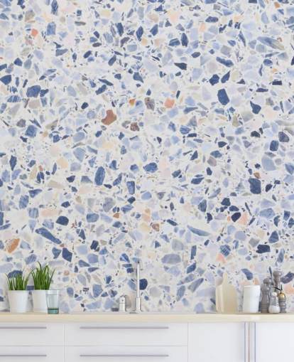 Blue Terrazzo and Speckles of Brown Wallpaper