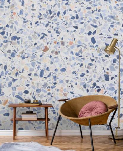 Blue Terrazzo and Speckles of Brown Wallpaper