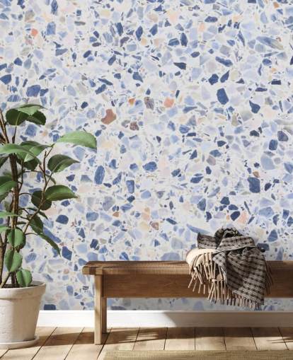 Blue Terrazzo and Speckles of Brown Wallpaper Blue Terrazzo and Speckles of Brown Wallpaper
