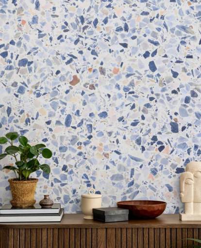 Blue Terrazzo and Speckles of Brown Wallpaper