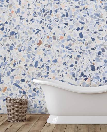 Carta da parati blu terrazzo e macchioline di marrone