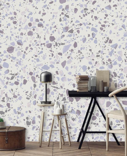 Papier Peint Terrazzo Bleu Clair
