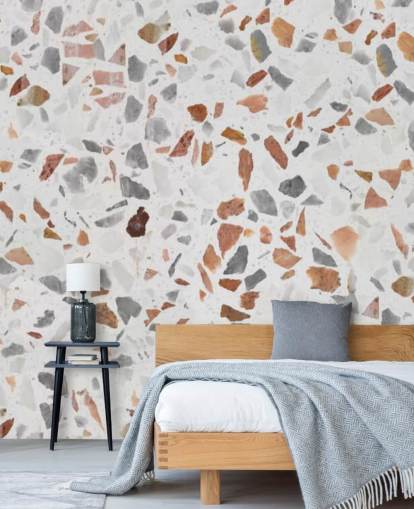 Papel de Parede Marrom Pálido e Cinzento Terrazzo Papel de Parede Marrom Pálido e Cinzento Terrazzo