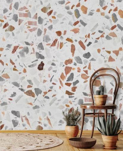 Papier Peint Terrazzo Brun Pâle et Gris Papier Peint Terrazzo Brun Pâle et Gris