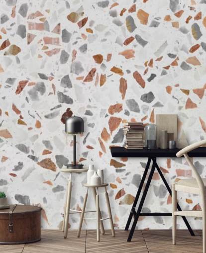 Pale Brown and Grey Terrazzo Wallpaper