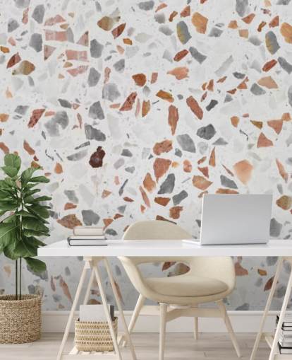 Pale Brown and Grey Terrazzo Wallpaper