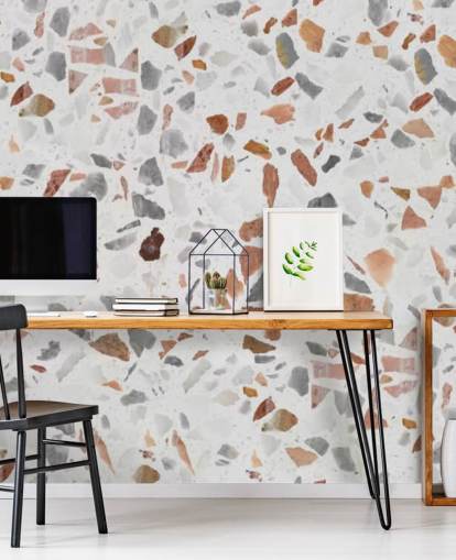 Pale Brown and Grey Terrazzo Wallpaper