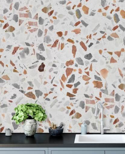 Papel de Parede Marrom Pálido e Cinzento Terrazzo