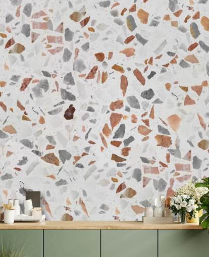 Hellbraune und graue Terrazzo-Tapete