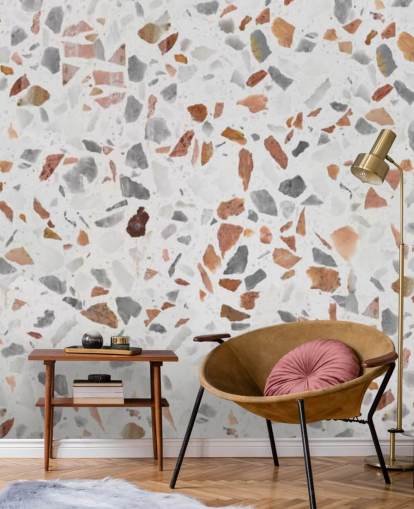 Pale Brown and Grey Terrazzo Wallpaper