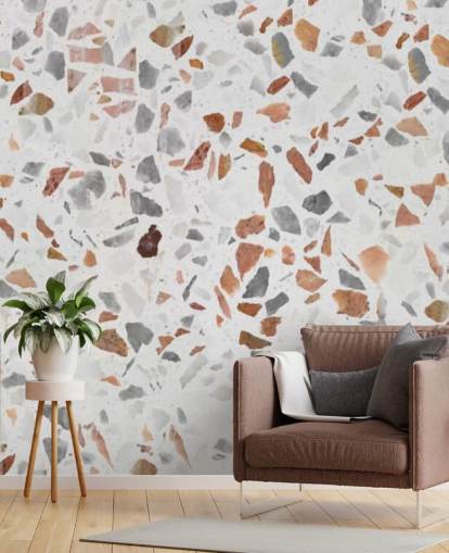 Papel pintado Terrazo Marrón Claro y Gris