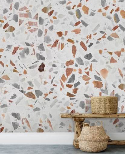 Pale Brown and Grey Terrazzo Wallpaper