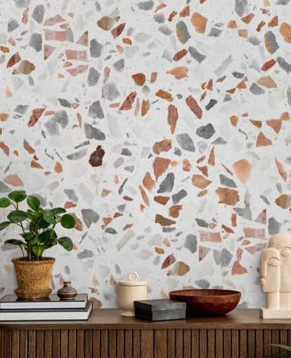 Papel de Parede Marrom Pálido e Cinzento Terrazzo Papel de Parede Marrom Pálido e Cinzento Terrazzo