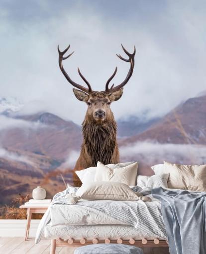 cerf dans le papier peint paysage brumeux cerf dans le papier peint paysage brumeux