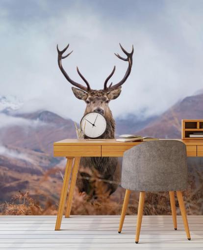 cerf dans le papier peint paysage brumeux cerf dans le papier peint paysage brumeux