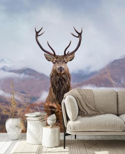 stag in misty landscape wallpaper stag in misty landscape wallpaper