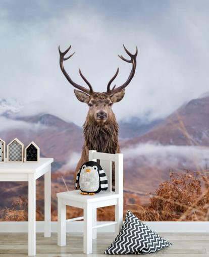 stag in misty landscape wallpaper stag in misty landscape wallpaper