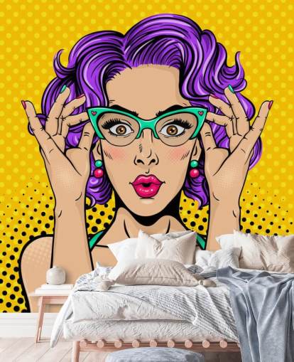 retro purple permed haired lady with 1950s glasses wallpaper