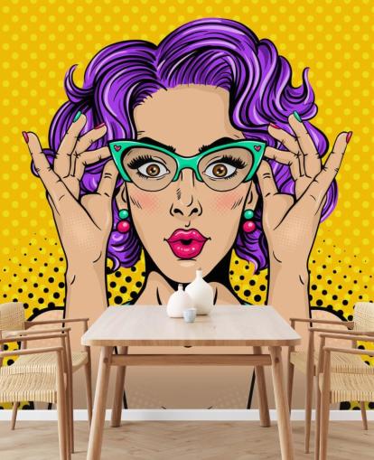 retro purple permed haired lady with 1950s glasses wallpaper