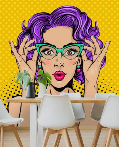 retro purple permed haired lady with 1950s glasses wallpaper