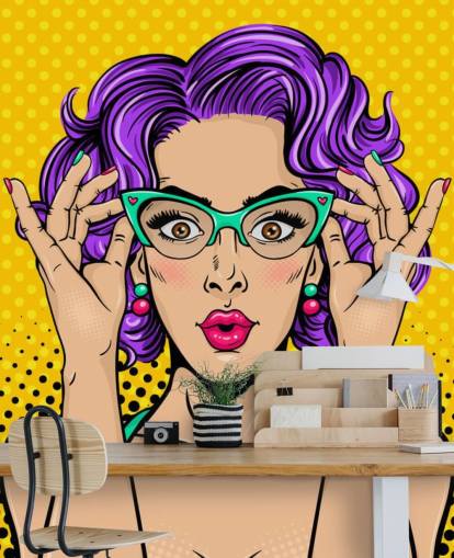 retro purple permed haired lady with 1950s glasses wallpaper