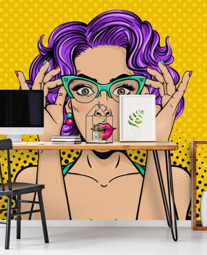 retro purple permed haired lady with 1950s glasses wallpaper