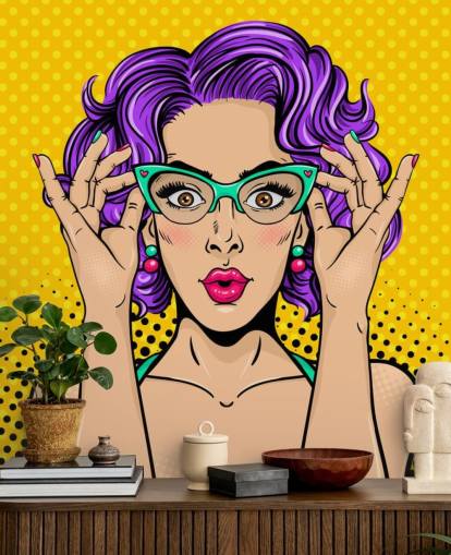 retro purple permed haired lady with 1950s glasses wallpaper